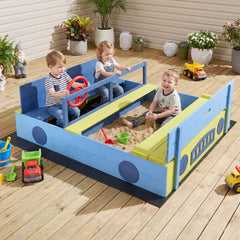 Sandpit Sandpit with Bench Folding Lid and Sandpit Liner Fir Wood Sandpit-Blue