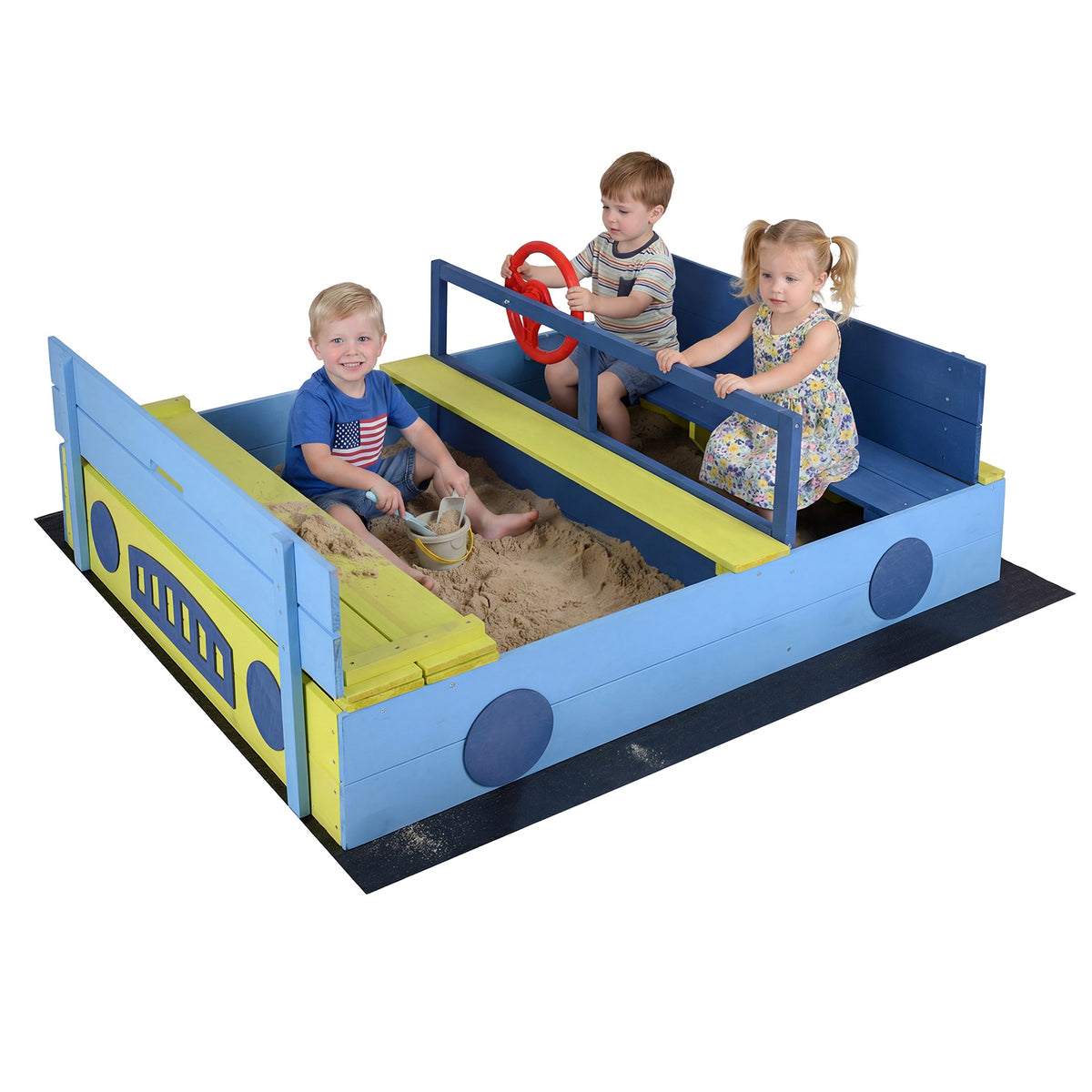 Sandpit Sandpit with Bench Folding Lid and Sandpit Liner Fir Wood Sandpit-Blue