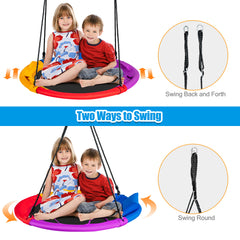 Saucer Tree Swing with Pillow with 100 to 180 cm Adjustable Hanging Rope-Multicolor