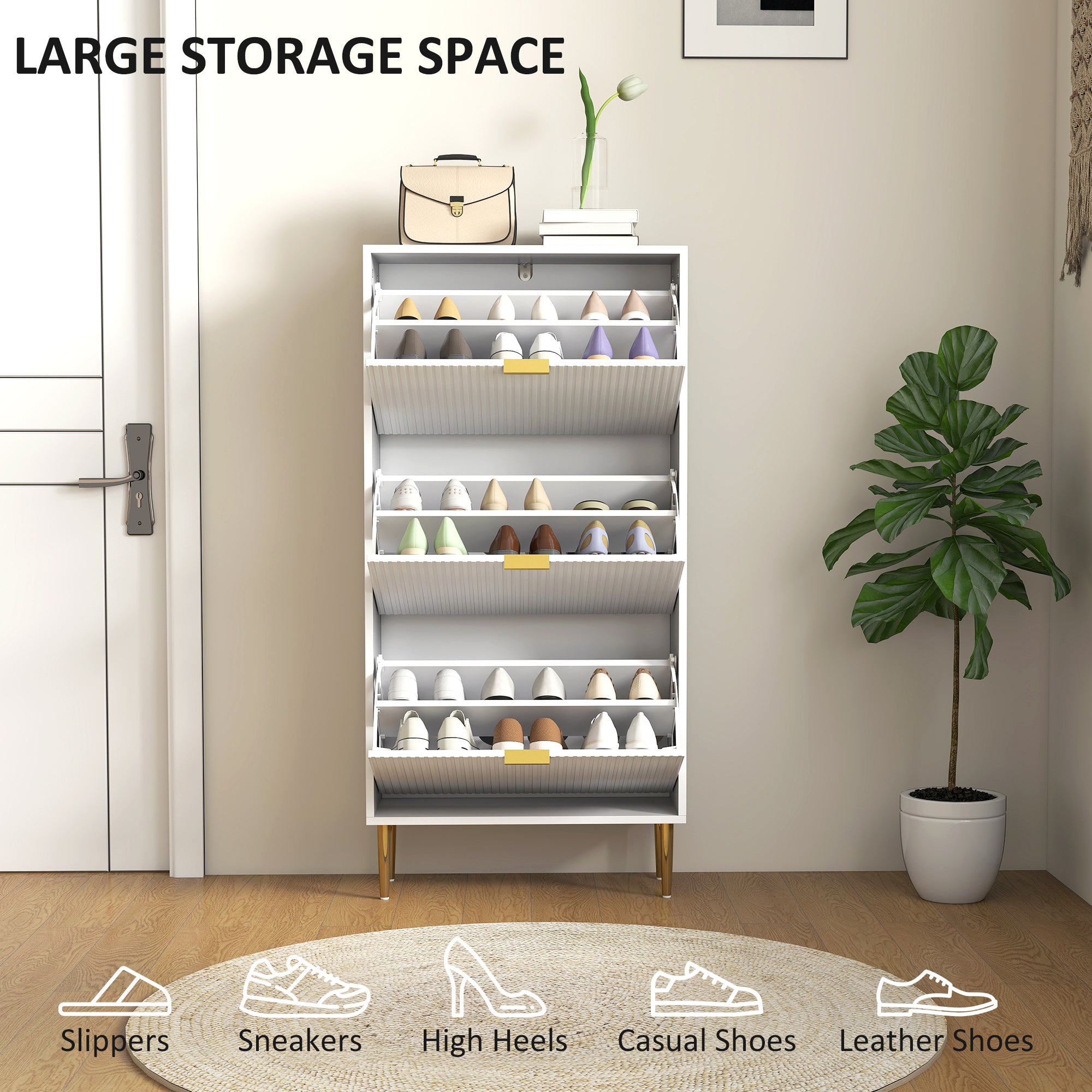 HOMCOM Narrow Shoe Cabinet with 3 Flip Drawers - White