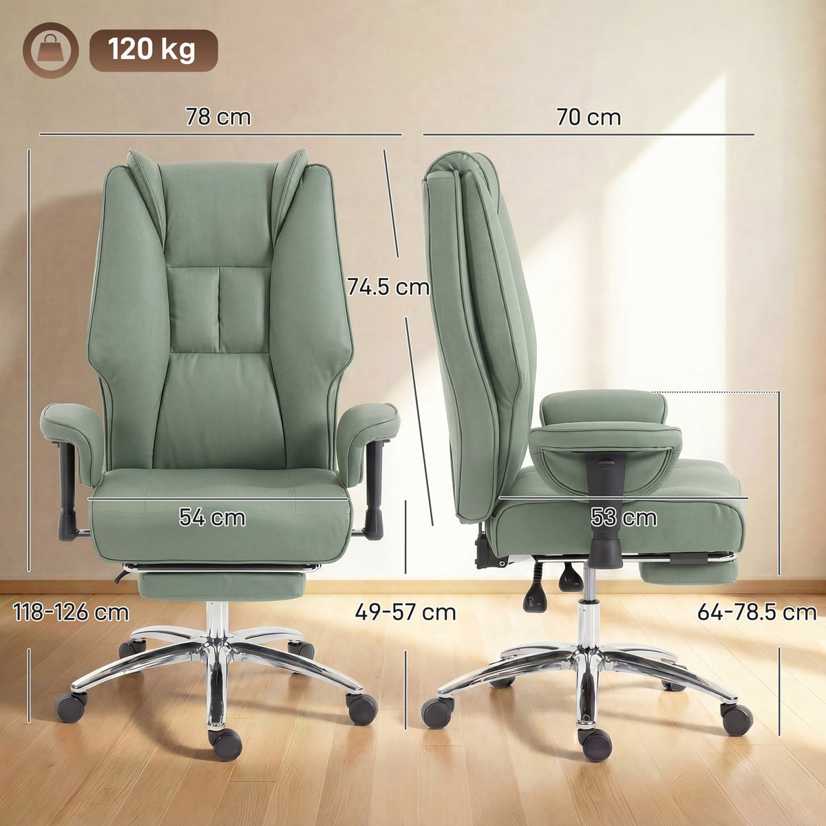 HOMCOM Executive Office Chair, Reclining Desk Chair with Footrest, Adjustable Armrests, Pet Friendly Faux Leather, Green