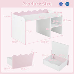 Scalloped Kids Bookshelf with Movable Drawer and Anti-Toppling Kit for Playroom-Pink