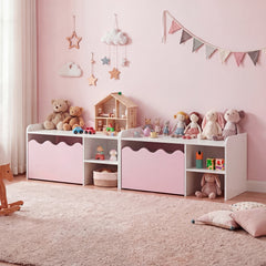 Scalloped Kids Bookshelf with Movable Drawer and Anti-Toppling Kit for Playroom-Pink