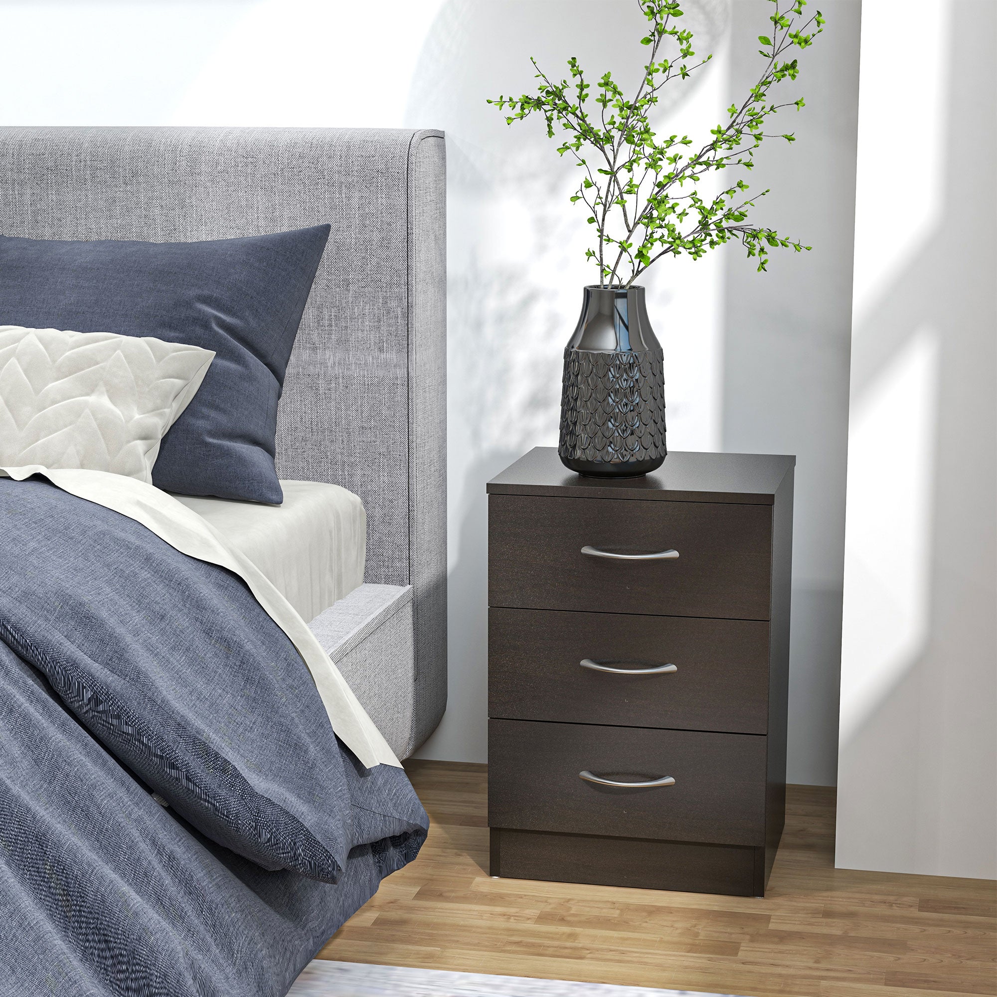 HOMCOM Bedside Cabinet with Drawer and Shelf, White Bedside Table for Bedroom, Living Room, Nightstand Side Table with Metal Rail Set of 2