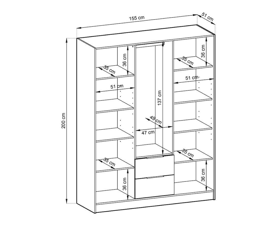 Nelly Hinged Door Wardrobe 155cm [Mirror] - product image 13