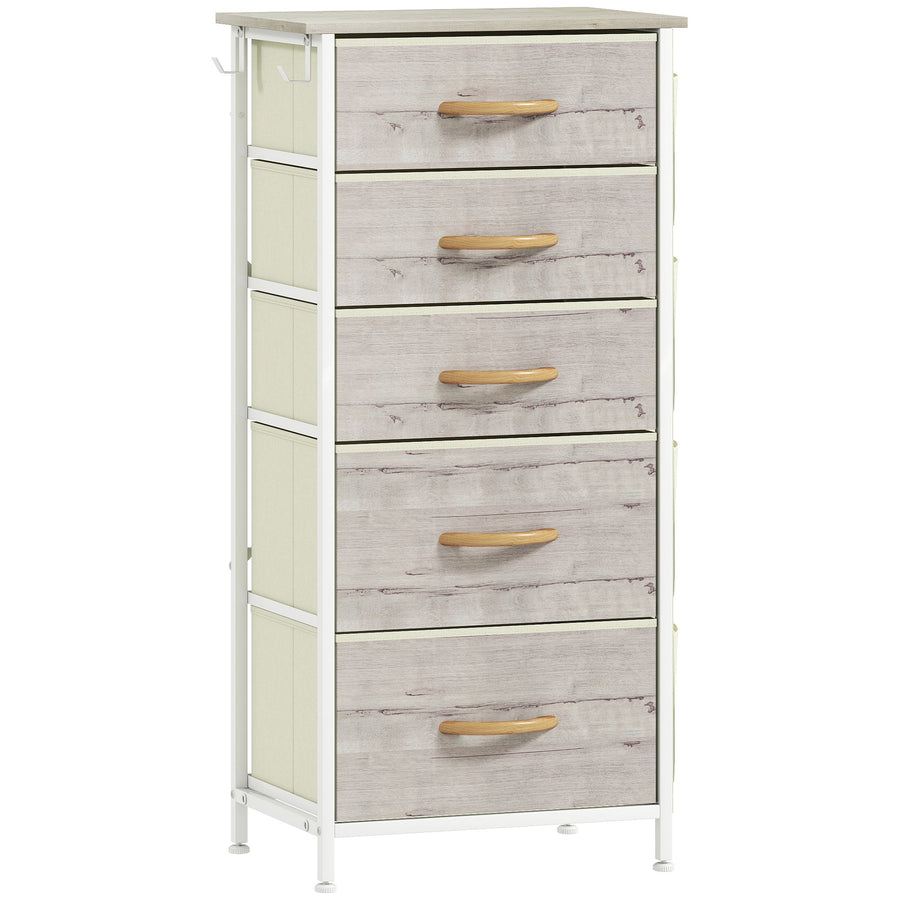 HOMCOM Chest of Five Fabric Drawers - Natural Wood Finish