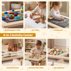 Sensory Table Set Kids Activity Table and Chair Set with Adjustable Height-Natural