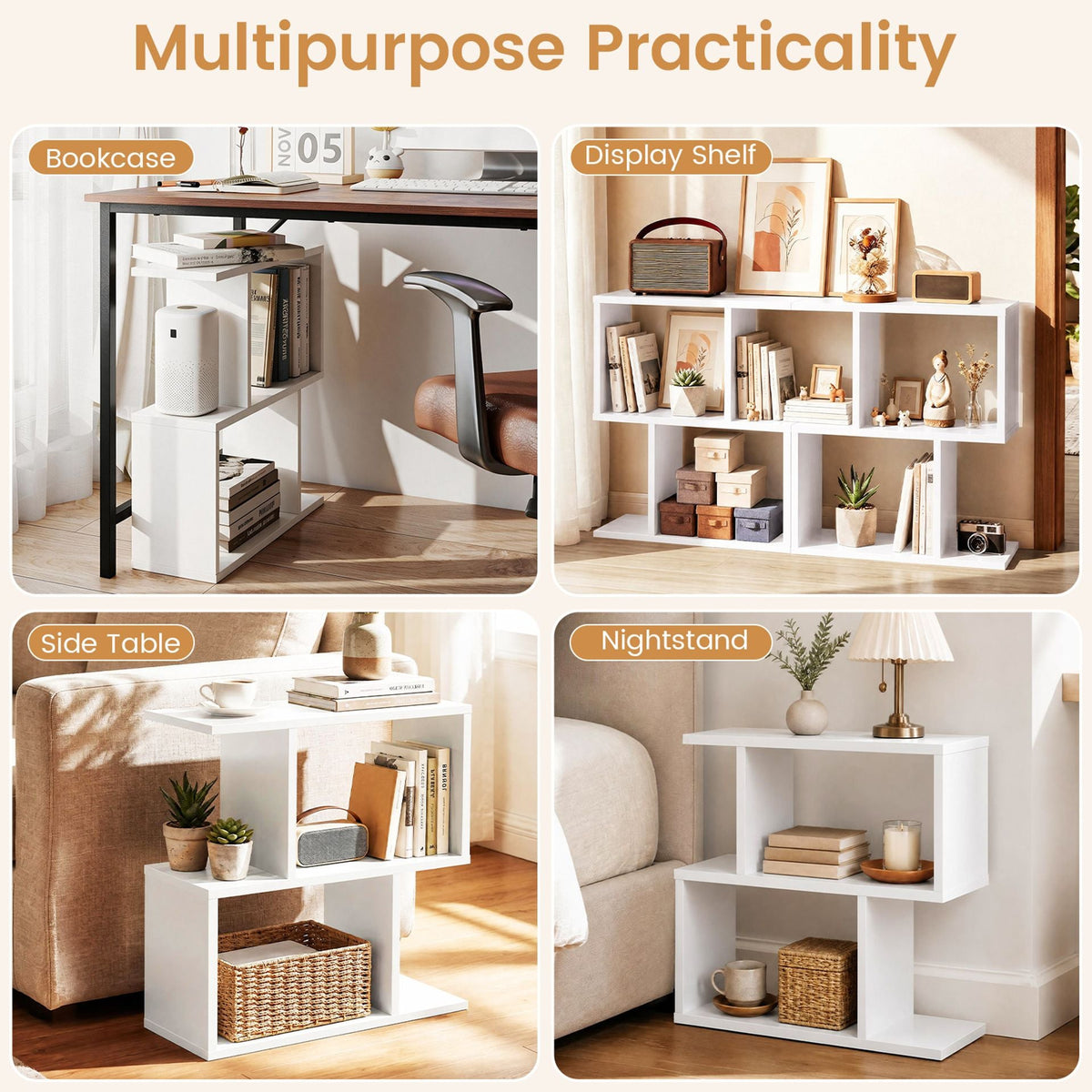Set of 1 Decorative Storage Shelf Featuring Open Layout and Non-Slip Foot Pads-White