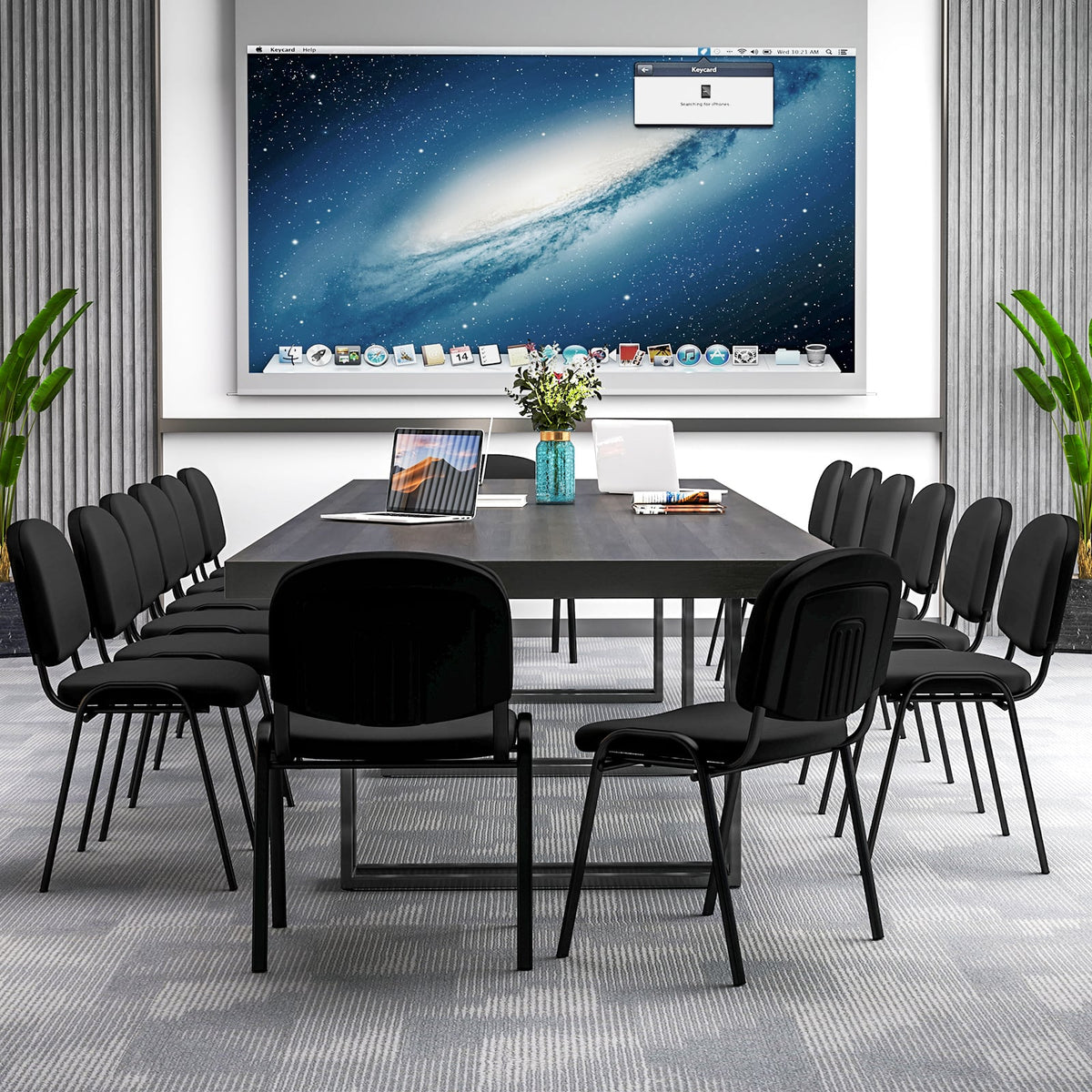 Set of 10 Stackable Home Office Chairs with Waterfall Seat and Metal Frame-Black