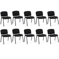 Set of 10 Stackable Home Office Chairs with Waterfall Seat and Metal Frame-Black