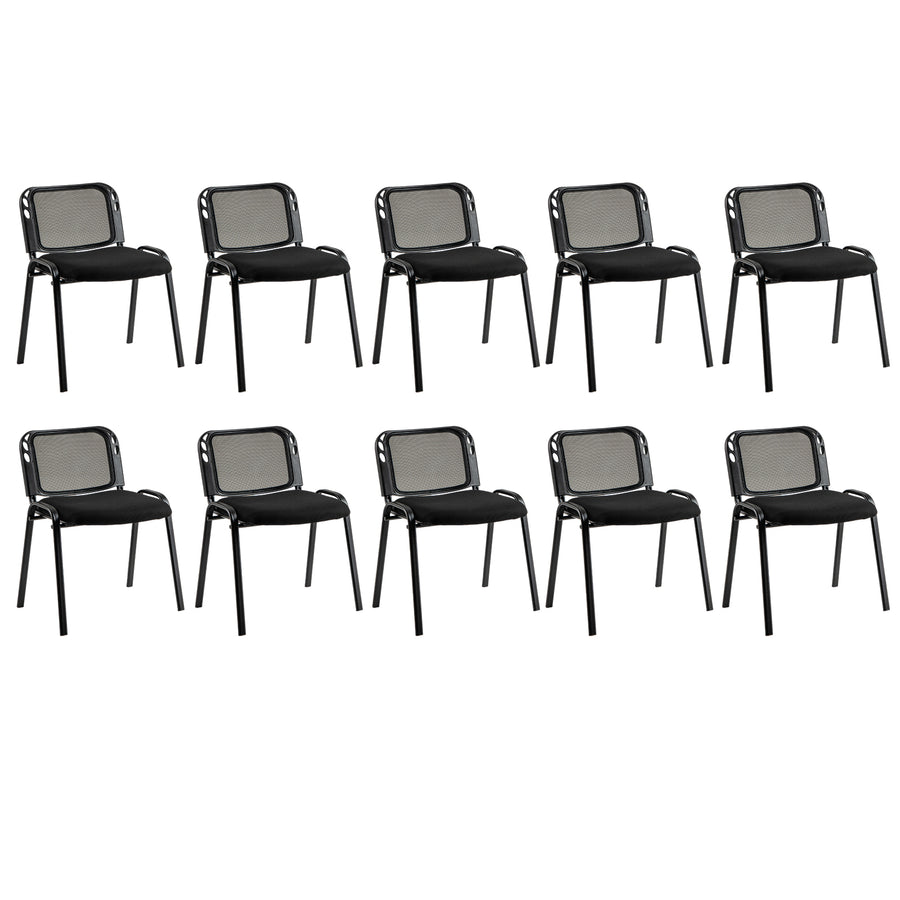 Set of 10 Stackable Waiting Room Chairs with Mesh Backrest-Black