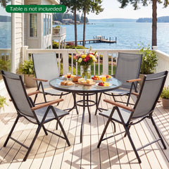 Set of 2/4 Breathable Fabric Folding Patio Chairs with 5-Position Adjustable Backrests-Grey
