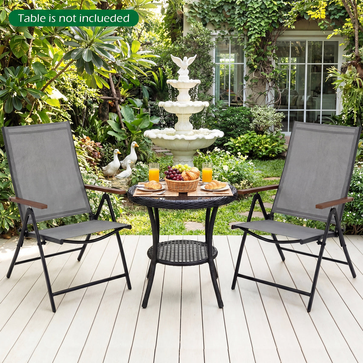 Set of 2/4 Breathable Fabric Folding Patio Chairs with 5-Position Adjustable Backrests-Grey