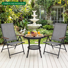 Set of 2/4 Breathable Fabric Folding Patio Chairs with 5-Position Adjustable Backrests-Grey