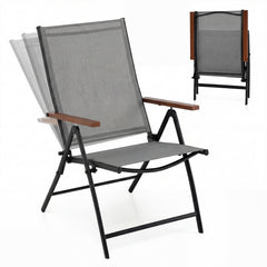 Set of 2/4 Breathable Fabric Folding Patio Chairs with 5-Position Adjustable Backrests-Grey