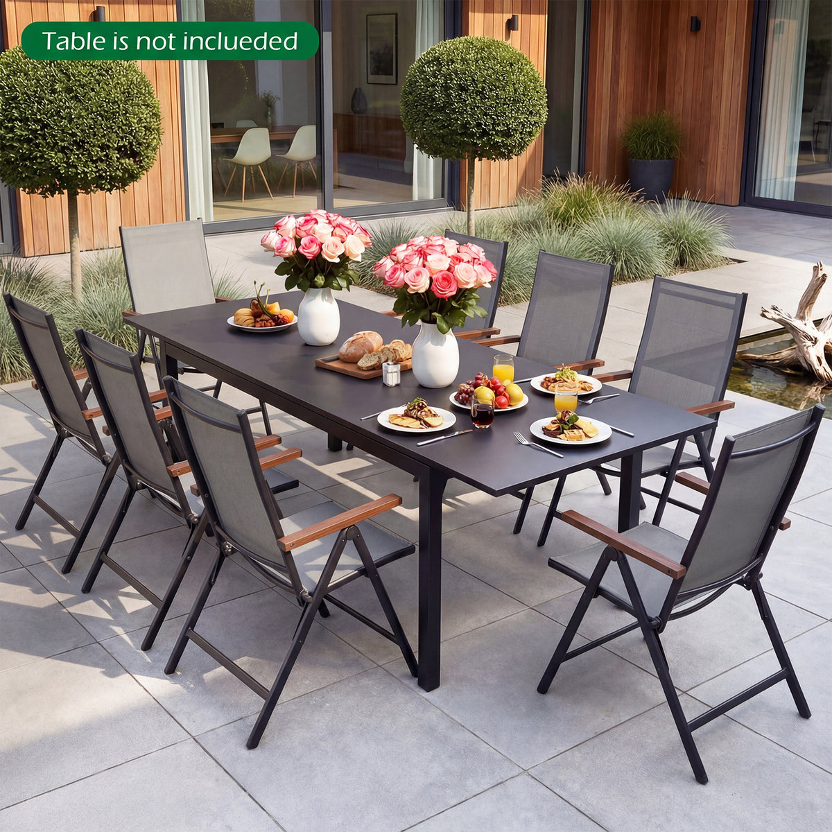 Set of 2/4 Breathable Fabric Folding Patio Chairs with 5-Position Adjustable Backrests-Grey