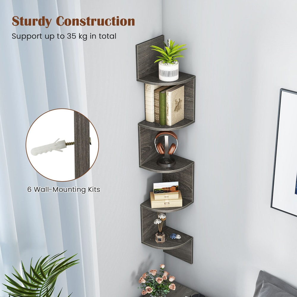 The bookcases with a circular inset showing the wall mounting hardware included