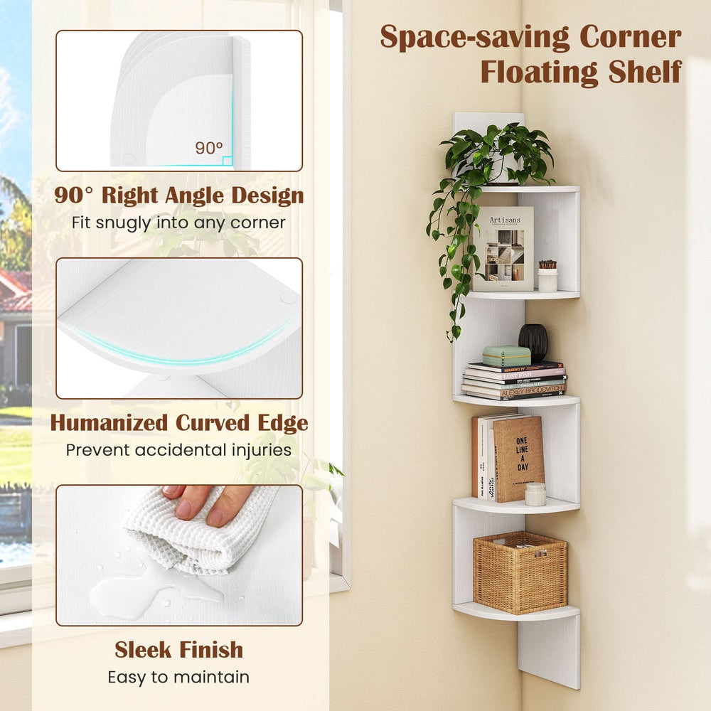 White corner floating shelf with rounded edges and smooth finish