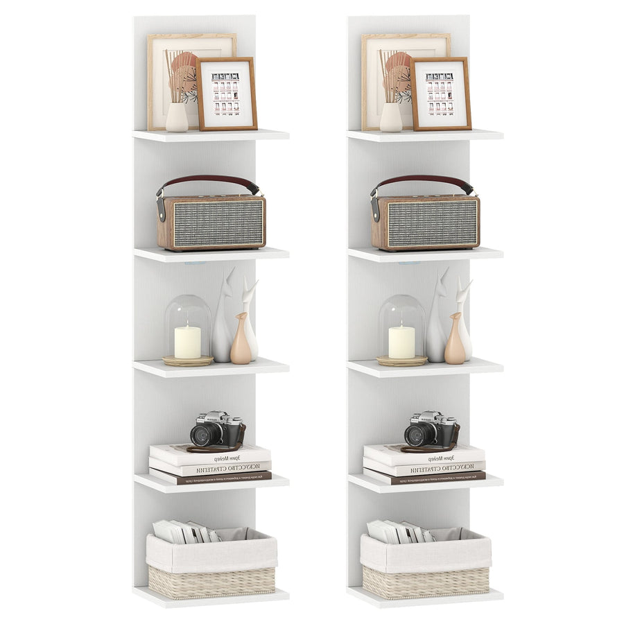 Set of 2 5-Tier Wall Shelves Vertical Floating Storage Shelf Unit-White