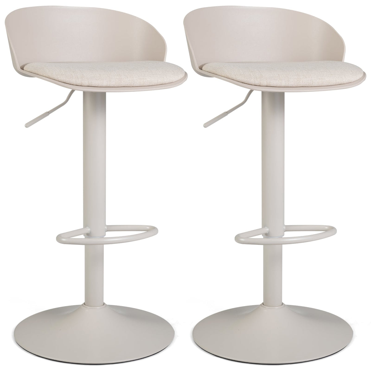 Set of 2 Adjustable Swivel Bar Stools with Back and Footrest Loads 150 KG Each-Beige