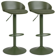 Set of 2 Adjustable Swivel Bar Stools with Back and Footrest Loads 150 KG Each-Green