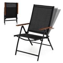 Set of 2 Breathable Fabric Folding Patio Chairs with 5-Position Adjustable Backrests-Black