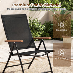 Set of 2 Breathable Fabric Folding Patio Chairs with 5-Position Adjustable Backrests-Black