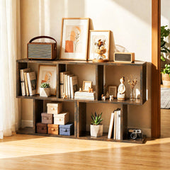 Set of 2 Decorative Storage Shelf Featuring Open Layout and Non-Slip Foot Pads-Rustic Brown