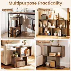 Set of 2 Decorative Storage Shelf Featuring Open Layout and Non-Slip Foot Pads-Rustic Brown
