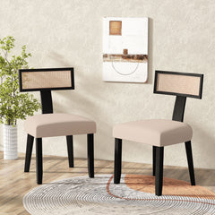 Set of 2 Dining Chairs Linen Fabric Upholstered Accent Chairs-Black