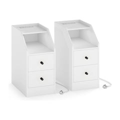 Set of 2 End Table with white finish and black drawer knobs on a plain white background