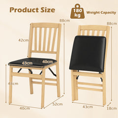 Set of 2 Folding Dining Chair with Rubber Wood Frame and Padded Seat-Black