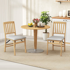 Set of 2 Folding Dining Chair with Rubber Wood Frame and Padded Seat-Light Grey