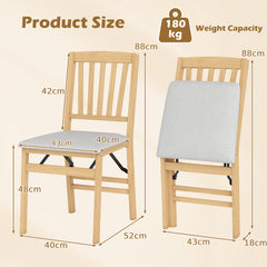 Set of 2 Folding Dining Chair with Rubber Wood Frame and Padded Seat-Light Grey