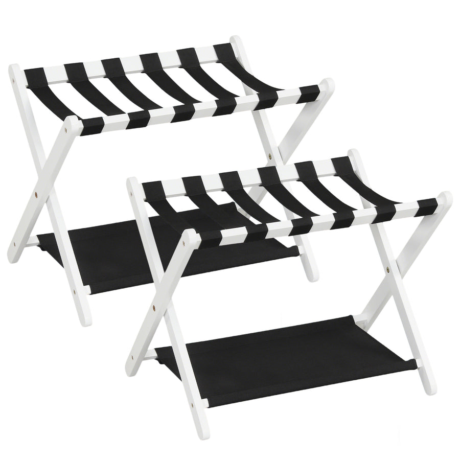 Set of 2 Folding Luggage Rack with Rubberwood Frame for Bedroom-White