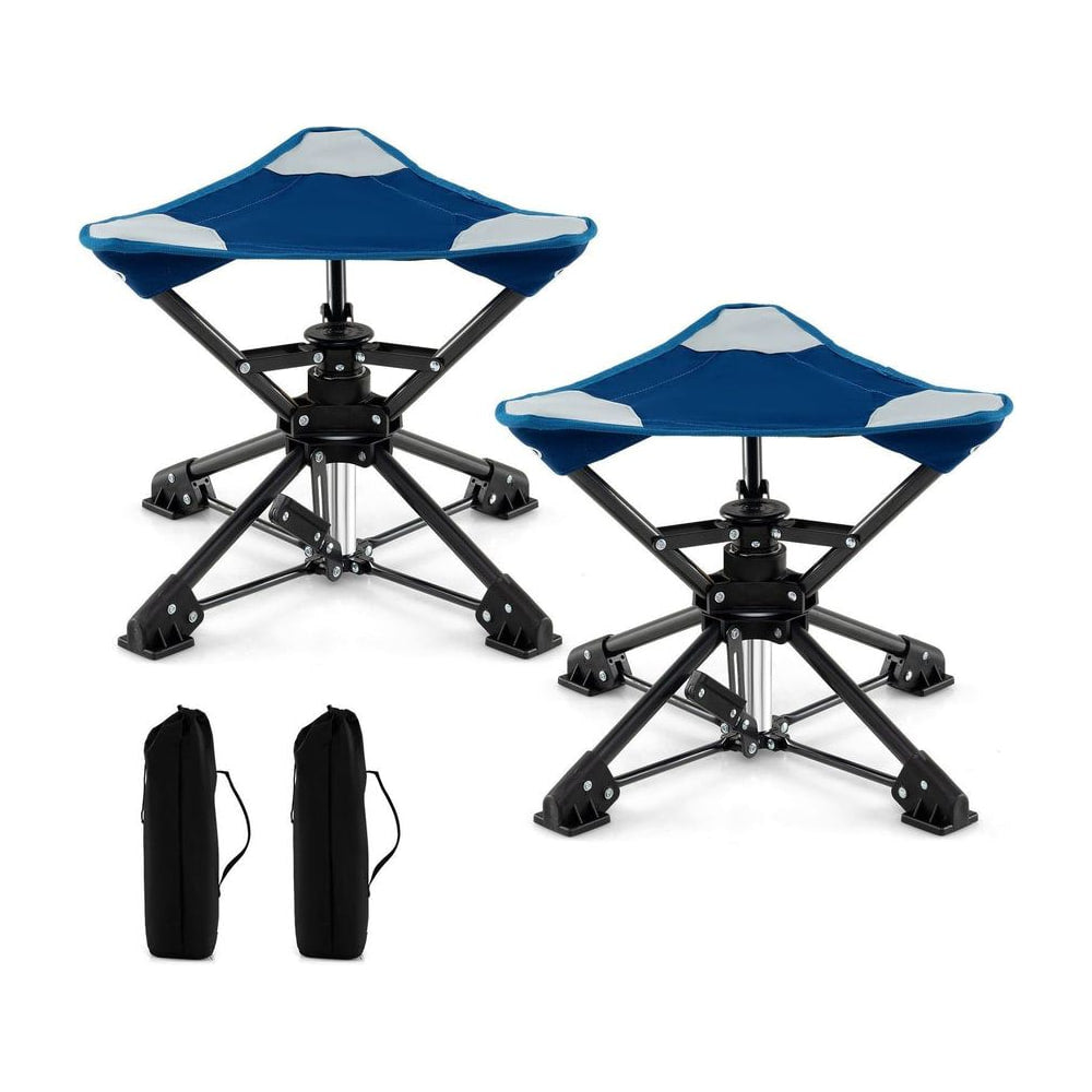 Set of 2 Folding Swivel Camping Hunting Stools with anti-sink feet and carry bag in blue