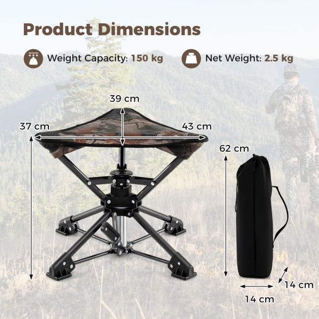 The camping furniture shown with dimension lines and labels for height and width