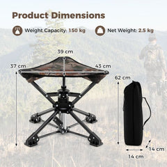 The camping furniture shown with dimension lines and labels for height and width