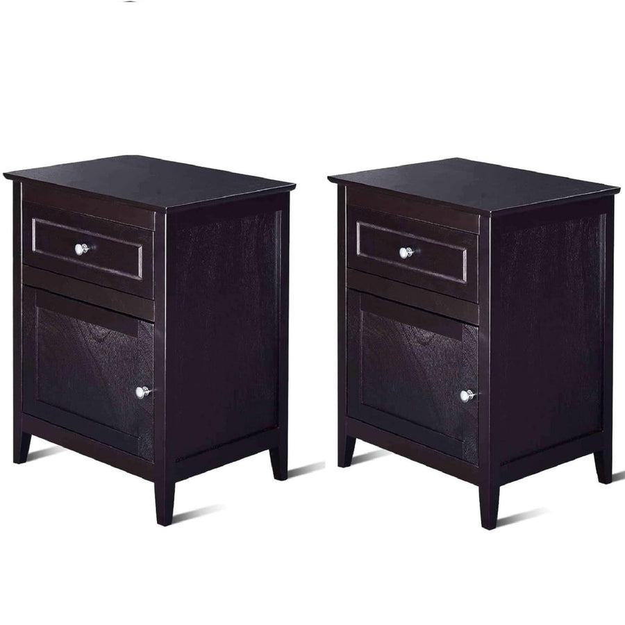 Set of 2 Modern Nightstand with Drawer and Cabinet-Espresso