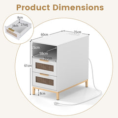 Product dimensions diagram for the white narrow end table