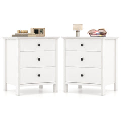 Set of 2 Nightstand with 3 Drawer for Bedroom Compact Storage Chest-White