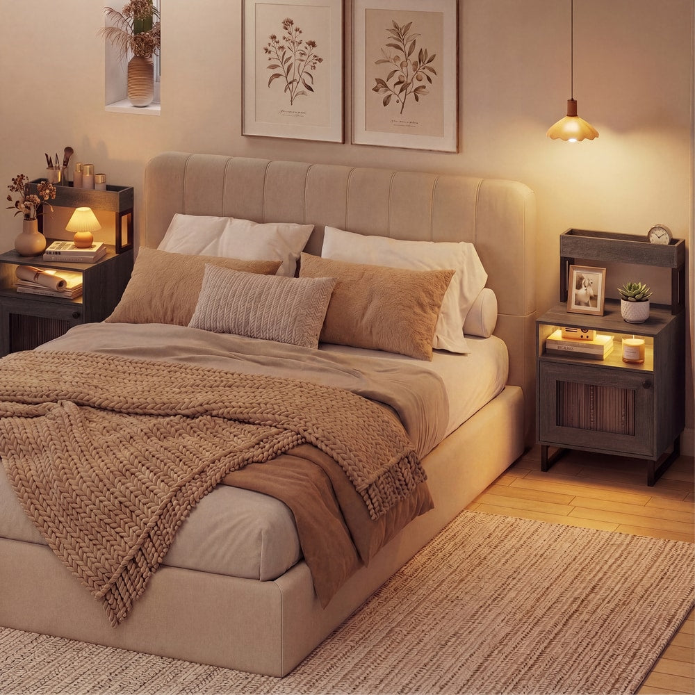 Set of 2 Nightstand in Grey