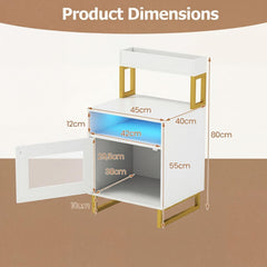 Set of 2 Nightstand, the bedside cabinet with an open door showing various dimensions and measurements in centimetres