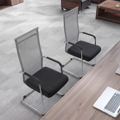 Set of 2 Office Guest Chairs with Metal Sled Base and Armrests-Grey
