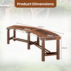 Set of 2 Patio Curved Bench Solid Wood Fire Pit Bench for 2-3 People Outdoor Backless Loveseat-Brown