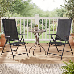 Set of 2 Patio Folding Chairs Adjustable with Breathable Fabric Seats-Black