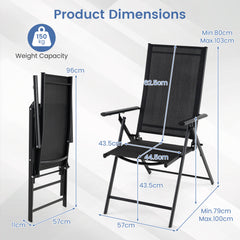 Set of 2 Patio Folding Chairs Adjustable with Breathable Fabric Seats-Black