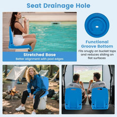 Close up of the blue chair's drainage hole and functional bottom