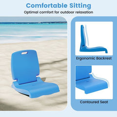 Ergonomic backrest and contoured seat of the blue chair