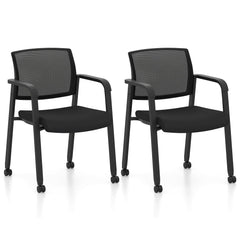 Set of 2 Stackable Conference Room Chairs with Wheels for Home Office-Black